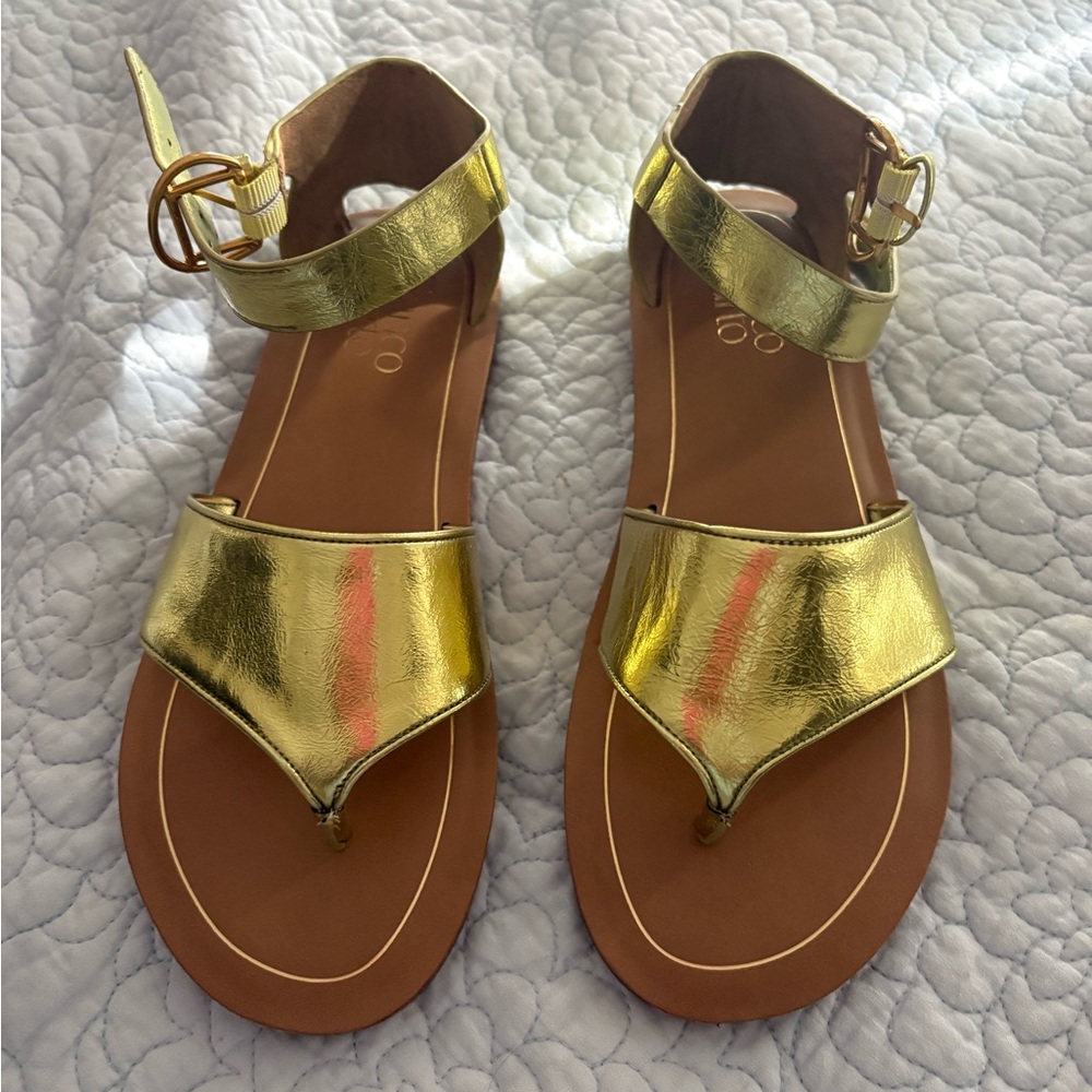 Franco Sarto Gold Metallic Ankle-Strap Sandals
